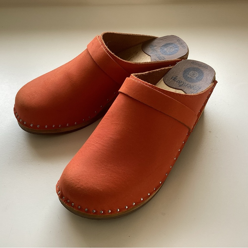 Orange Leather Clogs